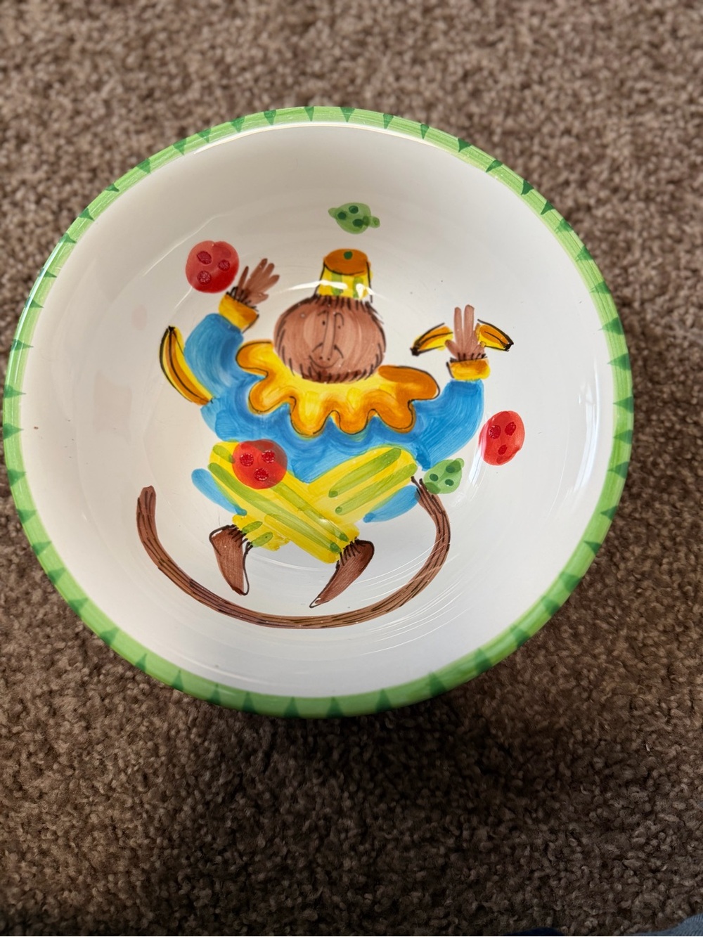 Hand-Painted Green Trim Ceramic Serving Bowl